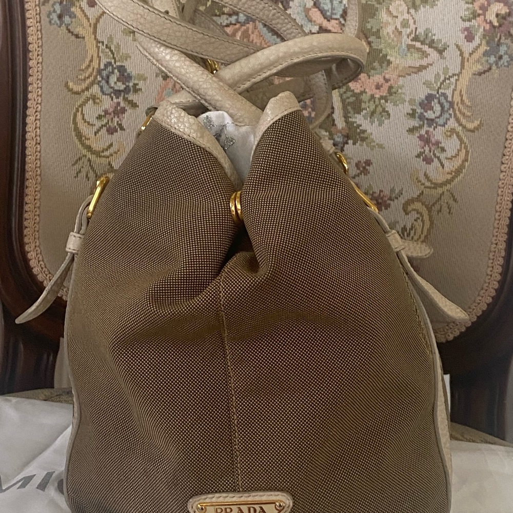 AUTHENTIC PRADA logo convertible tote canvas with leather medium - Picture 4 of 16